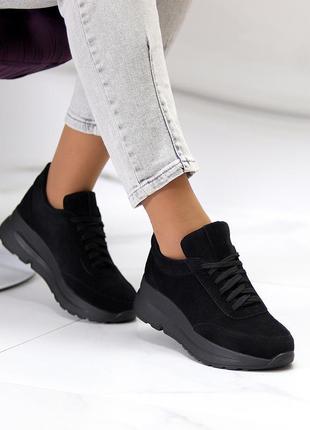 Базові чорні замшеві жіночі кросівки натуральна замша доступна...7 фото