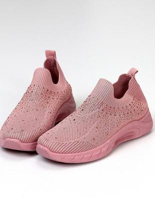 Легкі текстильні еластичні рожеві кросівки колір пудра декор с...2 фото