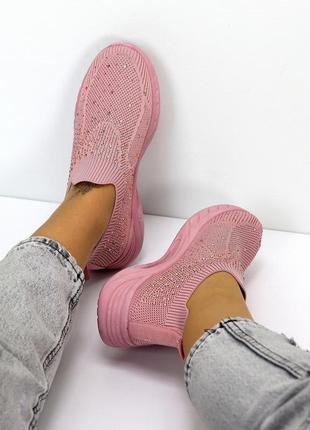 Легкі текстильні еластичні рожеві кросівки колір пудра декор с...3 фото