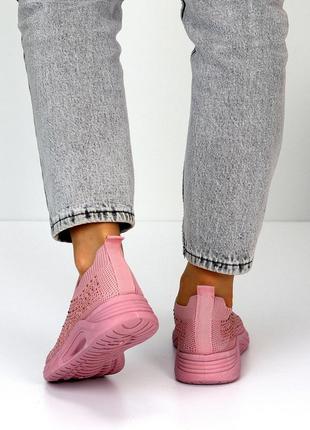 Легкі текстильні еластичні рожеві кросівки колір пудра декор с...4 фото