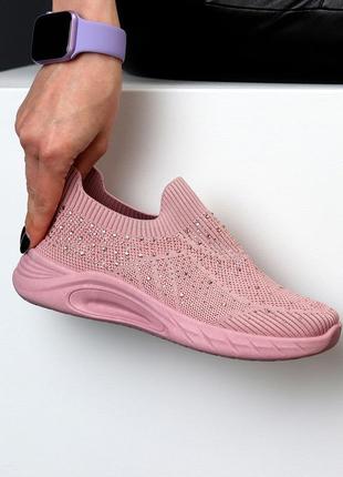 Легкі текстильні еластичні рожеві кросівки колір пудра декор с...6 фото