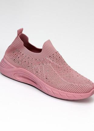 Легкі текстильні еластичні рожеві кросівки колір пудра декор с...7 фото