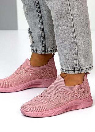 Легкі текстильні еластичні рожеві кросівки колір пудра декор с...8 фото