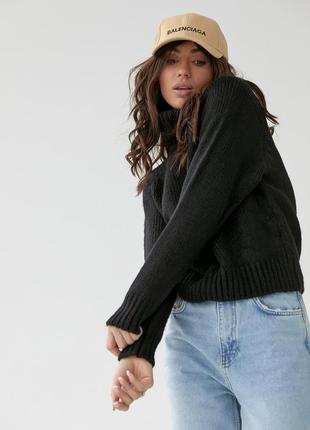 Жіночий в'язаний светр oversize з рукавами-регланами — чорний ...4 фото