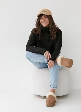 Жіночий в'язаний светр oversize з рукавами-регланами — чорний ...5 фото