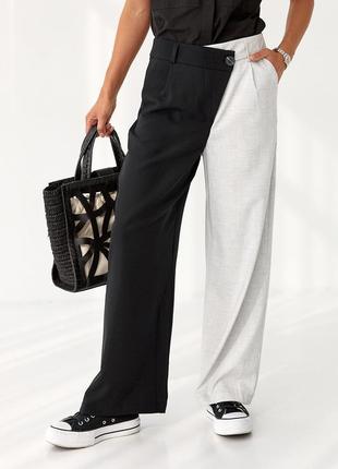 Двоколірні штани з бічним гульфиком perry — світло-сірий колір...