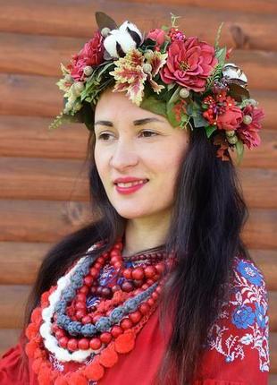 Вінок квітковий польовий український пишний віночок троянди подарунок7 фото