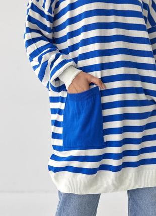 Туніка жіноча в смужку з кишенею — синій колір, l (є розміри)4 фото