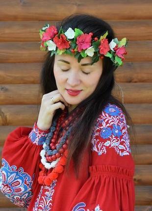 Украинский красный веночек, цветочный венок, нежный венок, фотосессия, подарок2 фото