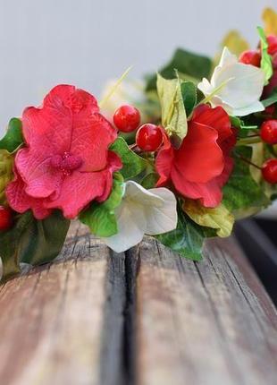 Украинский красный веночек, цветочный венок, нежный венок, фотосессия, подарок5 фото