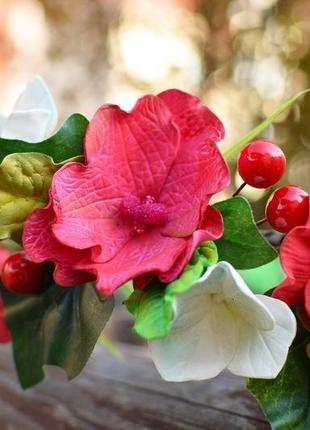 Украинский красный веночек, цветочный венок, нежный венок, фотосессия, подарок4 фото