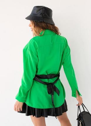 Жіноча сорочка зі вставкою з екошкіри berne — салатовий колір,...2 фото