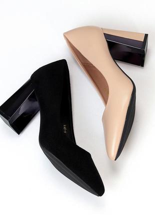 Класичні чорні жіночі замшеві туфлі високий каблук8 фото