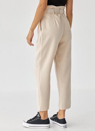 Жіночі класичні штани з поясом — бежевий колір, s (є розміри)2 фото