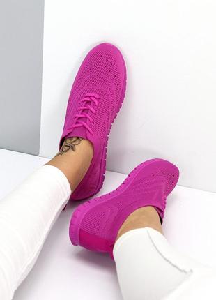 Літні текстильні тканинні жіночі яскраві рожеві кросівки5 фото