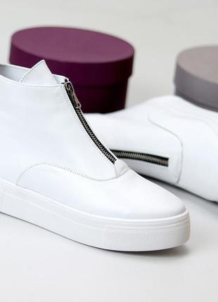 Стильні шкіряні білі жіночі спортивні черевики натуральна шкір...