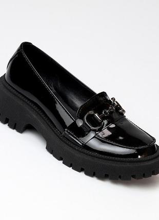 Чорні лакові глянсові туфлі лофери натуральна шкіра виробництв...5 фото