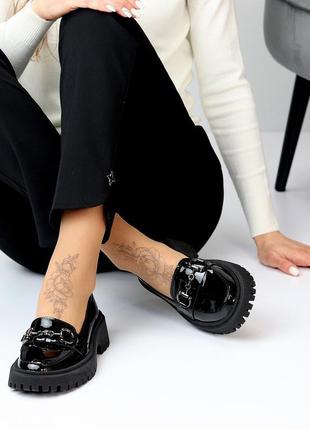 Чорні лакові глянсові туфлі лофери натуральна шкіра виробництв...6 фото