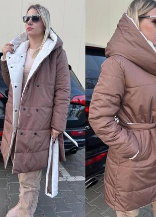 Тепла двостороння жіноча плащова куртка мод.020, рожевий-графіт5 фото