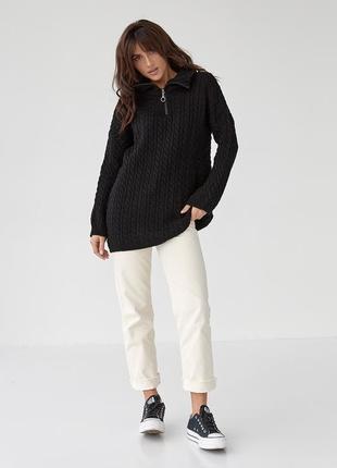 Жіночий в'язаний светр із візерунком «косичка» — чорний колір,...3 фото
