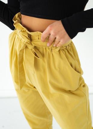 Стильні штани із широкою гумкою lurex — гірчичний колір, s (є ...6 фото