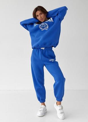 Теплий спортивний костюм жіночий із начосом — синій колір, s (...