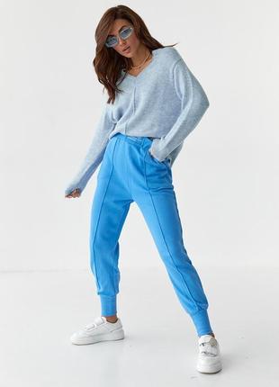 Жіночі трикотажні штани двонитка на манжетах — джинс-колір, s ...3 фото