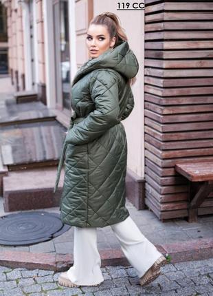 Стьобана жіноча стильна куртка під пояс з утеплювачем батал 11...2 фото