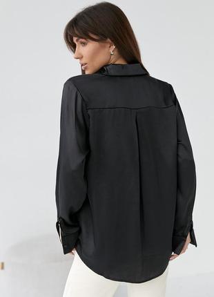 Атласна блуза на ґудзиках — чорний колір, m (є розміри)2 фото