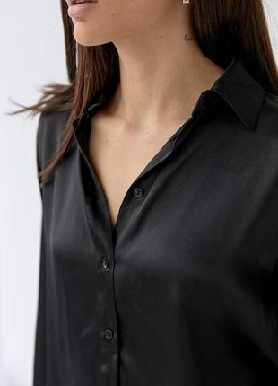 Атласна блуза на ґудзиках — чорний колір, m (є розміри)4 фото