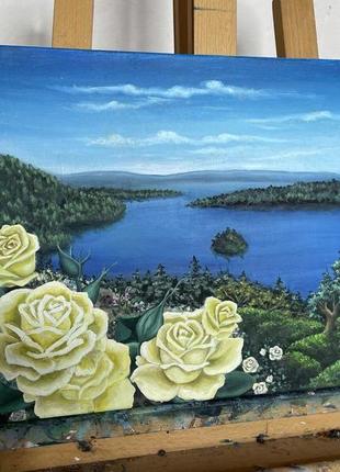 Картина маслом озеро природа пейзаж "serenity"2 фото