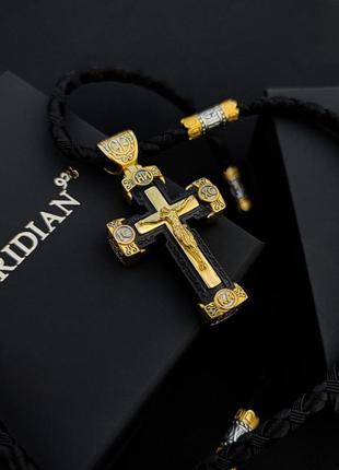 Серебряный крест с эбеновым деревом meridian 925 пробы с позолотой кр05ез без шнурка1 фото