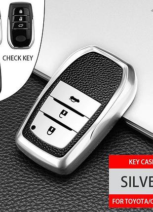 Чохол на авто ключ тпу + шкіра toyota chr rav4 auris avensis p...