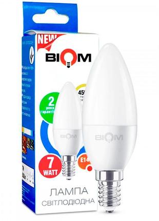 Світлодіодна лампа biom bt-570 c37 7w e14 4500k (свіча)