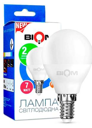 Світлодіодна лампа biom bt-565 g45 7 w e14 3000 k (шар)