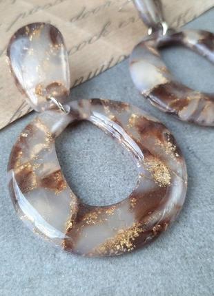Великі сережки з полімерної глини кавовий мармур9 фото