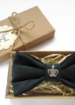 Замшевый серый галстук-бабочка. suede gray bow tie.4 фото