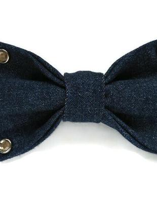 Джинсовый галстук-бабочка с кристальными заклепками. denim  bow tie with rivet.2 фото