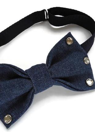 Джинсовий краватка-метелик з кришталевими заклепками. denim bow tie with rivet.3 фото