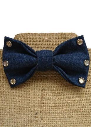 Джинсовий краватка-метелик з кришталевими заклепками. denim bow tie with rivet.1 фото