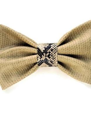 Бежевий краватка-метелик із штучної шкіри з принтом пітона. faux leather bow tie2 фото