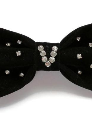 Черный галстук-бабочка из искусственной замши со стразами.  black bow tie fax suede with crystals.2 фото