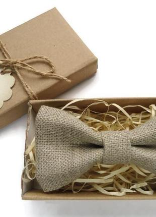 Классический галстук-бабочка из натурального льна - галстук-бабочка для жениха в деревенском стиле.4 фото
