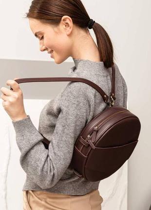 Кожаная женская круглая сумка-рюкзак maxi бордовая	bn-bag-30-vin9 фото