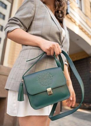 Шкіряна жіноча бохо-сумка лілу зелена bn-bag-3-malachite1 фото