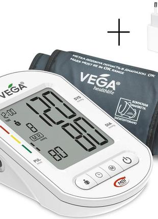 Тонометр vega 2h basic type-c з адаптером та оригінальною манжетою vega 22-42см на плече гарантія 5 років