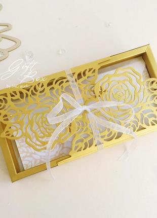 Gift box "rose" колір 6 (золотий) - листівка в коробочці2 фото