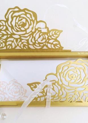 Gift box "rose" колір 6 (золотий) - листівка в коробочці6 фото