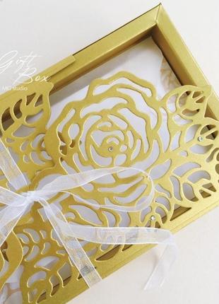 Gift box "rose" колір 6 (золотий) - листівка в коробочці3 фото