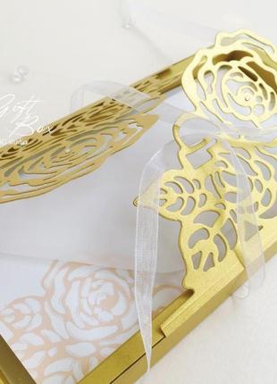 Gift box "rose" колір 6 (золотий) - листівка в коробочці5 фото